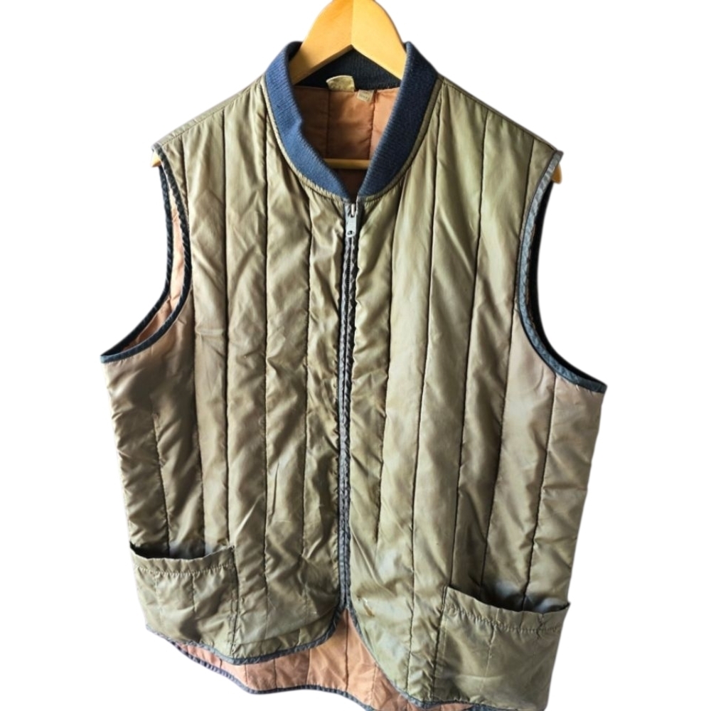 Sears Work Leisure Olive Green Quilted Men's Vest Vintage Men's Size Small